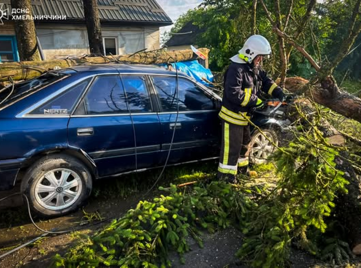 Повалені дерева, ускладнений рух, знищені авто: наслідки негоди на Хмельниччині